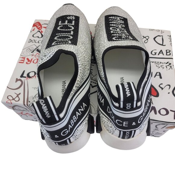 Dolce & Gabbana Sparkling Silver Rhinestone Slip On Sneakers 40 (US 10) w/ Box - Picture 14 of 14